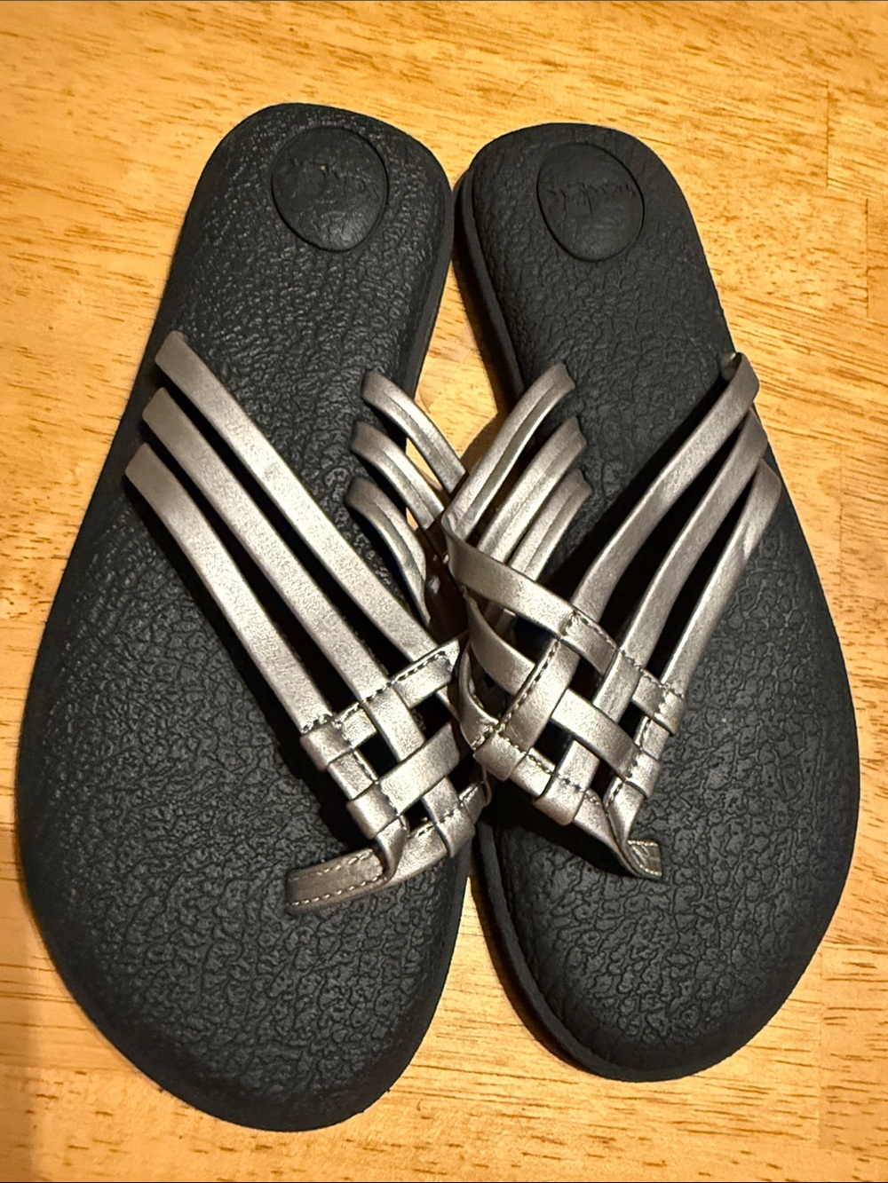 Women’s Black Footbed Sandals with Silver Straps